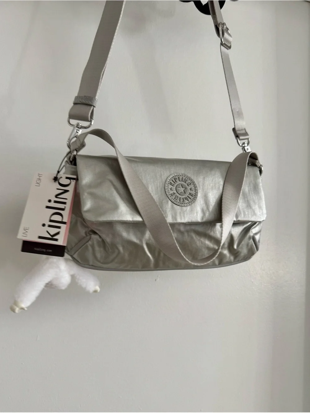 Kipling Metallic Light Silver Crossbody Bag